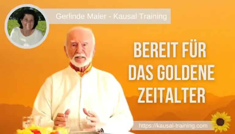 Titelbild „Bereit für das goldene Zeitalter“: Kurt Tepperwein vor orangefarbenem Hintergrund, oben links ein Porträt von Gerlinde Maier