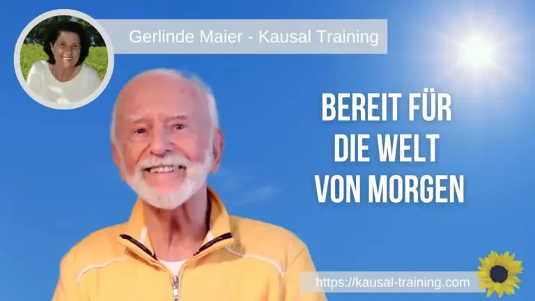 Titelbild „Bereit für die Welt von morgen“: Kurt Tepperwein vor blauem Himmel mit Sonne, oben links ein Porträt von Gerlinde Maier
