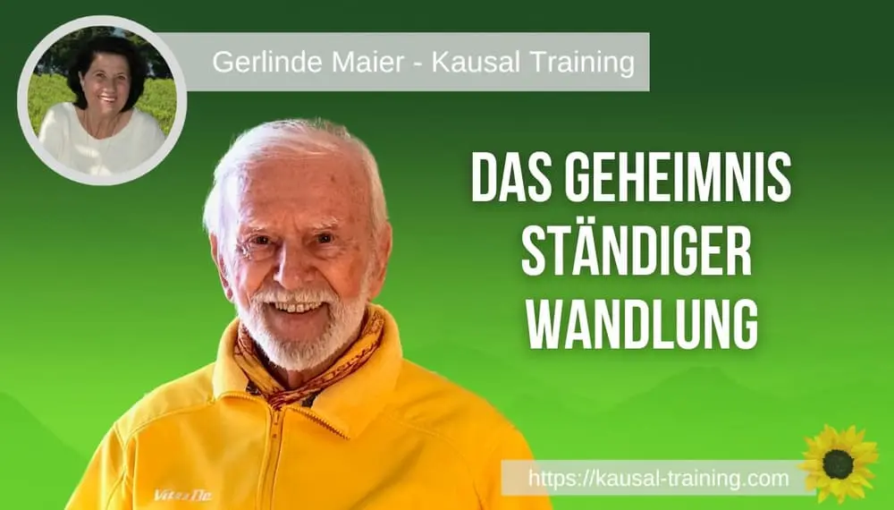 Titelbild „Das Geheimnis ständiger Wandlung“: Kurt Tepperwein vor grünem Hintergrund, oben links ein Porträt von Gerlinde Maier