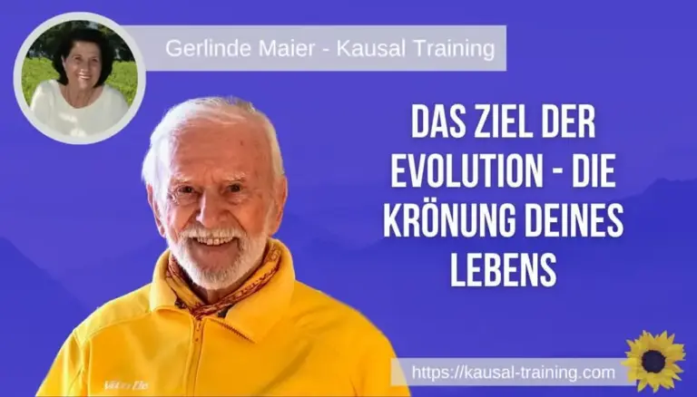 Titelbild „Das Ziel der Evolution – die Krönung deines Lebens“: Kurt Tepperwein vor violettem Hintergrund, oben links ein Porträt von Gerlinde Maier