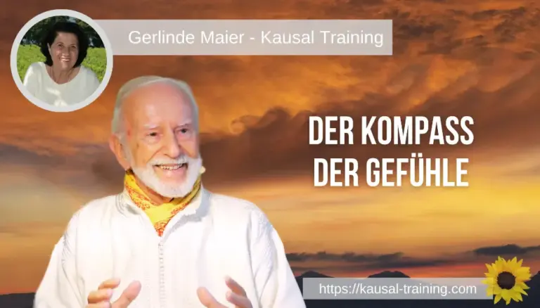 Titelbild „Der Kompass der Gefühle“: Kurt Tepperwein vor Wolken im Abendrot, oben links ein Porträt von Gerlinde Maier