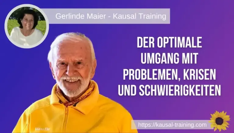 Titelbild „Der optimale Umgang mit Problemen, Krisen und Schwierigkeiten“: Kurt Tepperwein vor violettem Hintergrund, oben links ein Porträt von Gerlinde Maier