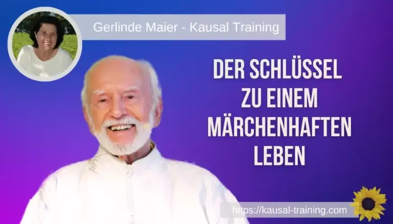 Titelbild „Der Schlüssel zu einem märchenhaften Leben“: Kurt Tepperwein vor violettem Hintergrund, oben links ein Porträt von Gerlinde Maier