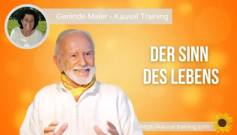 Titelbild „Der Sinn des Lebens“: Kurt Tepperwein vor orangefarbenem Hintergrund, oben links ein Porträt von Gerlinde Maier