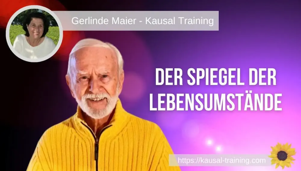 Titelbild „Der Spiegel der Lebensumstände“: Kurt Tepperwein vor violettem Hintergrund mit rotem Licht, oben links ein Porträt von Gerlinde Maier