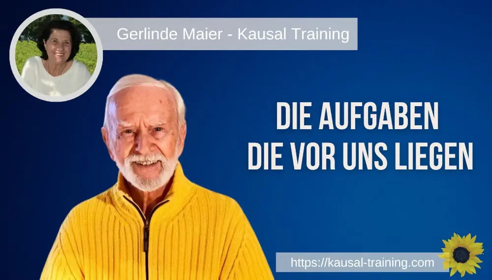 Titelbild „Die Aufgaben, die vor uns liegen“: Kurt Tepperwein vor dunkelblauem Hintergrund, oben links ein Porträt von Gerlinde Maier