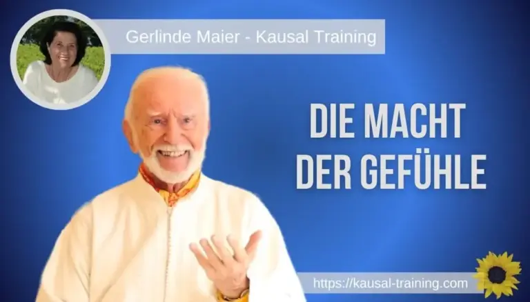 Titelbild „Die Macht der Gefühle“: Kurt Tepperwein vor blauem Hintergrund, oben links ein Porträt von Gerlinde Maier