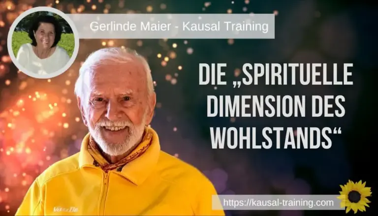 Titelbild „Die spirituelle Dimension des Wohlstands“: Kurt Tepperwein vor dunklem Hintergrund mit goldenem Funkeln, oben links ein Porträt von Gerlinde Maier