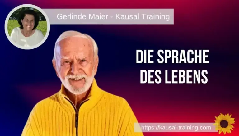 Titelbild „Die Sprache des Lebens“: Kurt Tepperwein vor blau-rotem Hintergrund, oben links ein Porträt von Gerlinde Maier