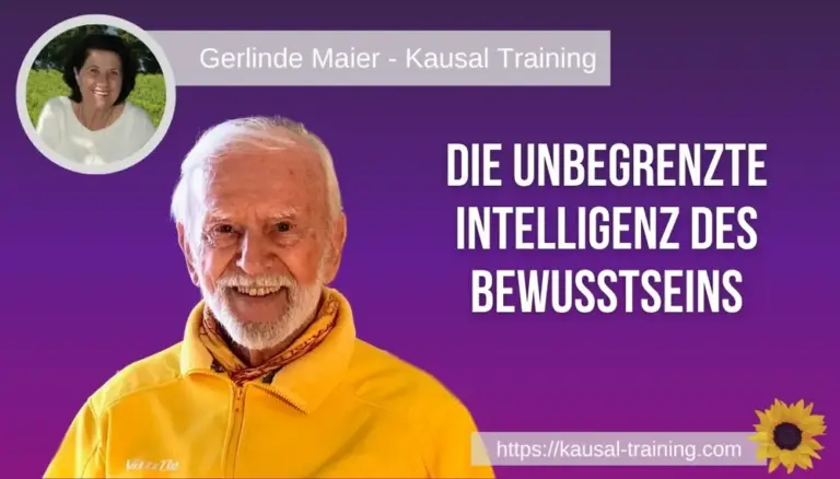 Titelbild „Die unbegrenzte Intelligenz des Bewusstseins“: Kurt Tepperwein vor violettem Hintergrund, oben links ein Porträt von Gerlinde Maier