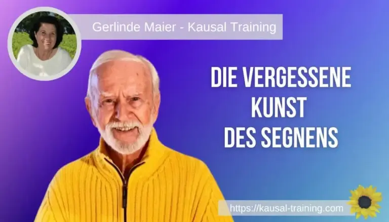 Titelbild „Die vergessene Kunst des Segnens“: Kurt Tepperwein vor violett-blauem Hintergrund, oben links ein Porträt von Gerlinde Maier