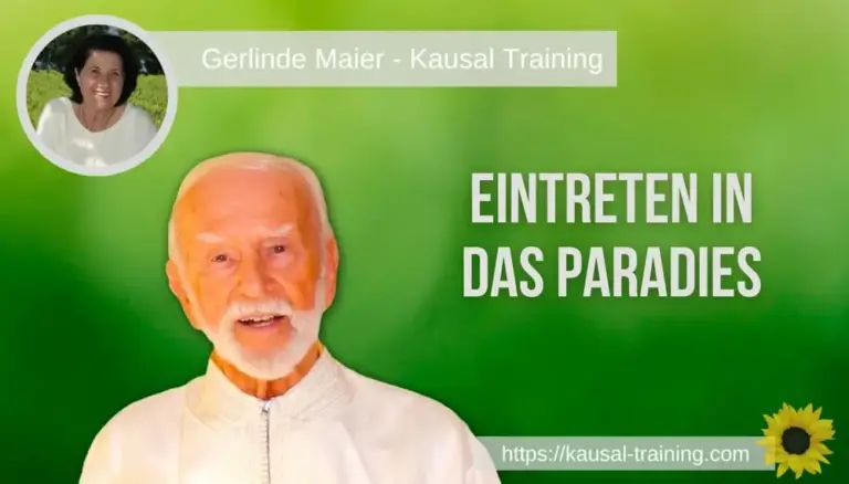 Titelbild „Eintreten in das Paradies“: Kurt Tepperwein vor grünem Hintergrund, oben links ein Porträt von Gerlinde Maier