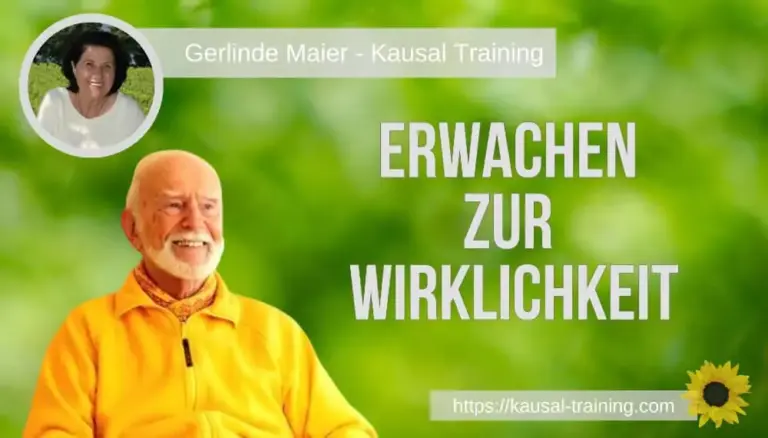 Titelbild „Erwachen zur Wirklichkeit“: Kurt Tepperwein vor grünem Hintergrund, oben links ein Porträt von Gerlinde Maier