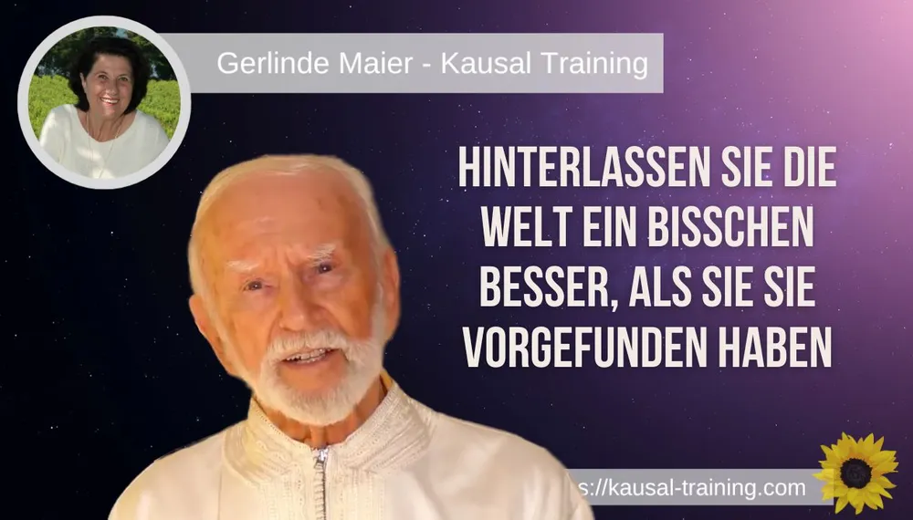 Titelbild „Hinterlassen Sie die Welt ein bisschen besser, als Sie sie vorgefunden haben“: Kurt Tepperwein vor violettem Sternenhimmel, oben links ein Porträt von Gerlinde Maier