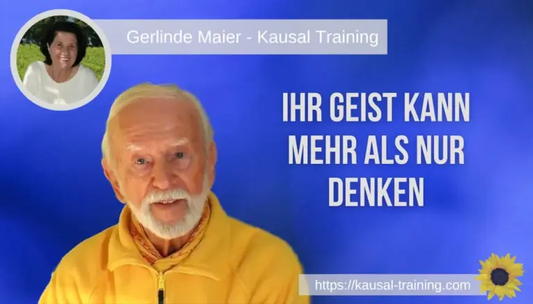 Titelbild „Ihr Geist kann mehr als nur denken“: Kurt Tepperwein vor blauem Hintergrund, oben links ein Porträt von Gerlinde Maier