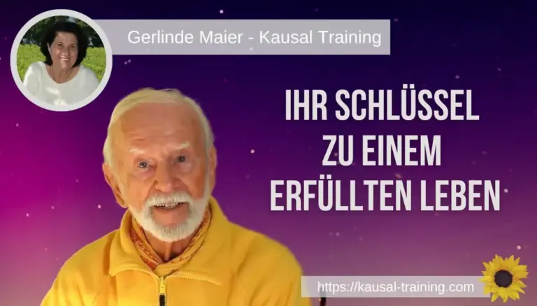 Titelbild „Ihr Schlüssel zu einem erfüllten Leben“: Kurt Tepperwein vor violettem Sternenhimmel, oben links ein Porträt von Gerlinde Maier