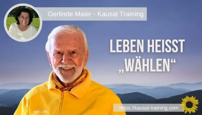 Titelbild „Leben heißt wählen“: Kurt Tepperwein vor blauen Bergketten, oben links ein Porträt von Gerlinde Maier