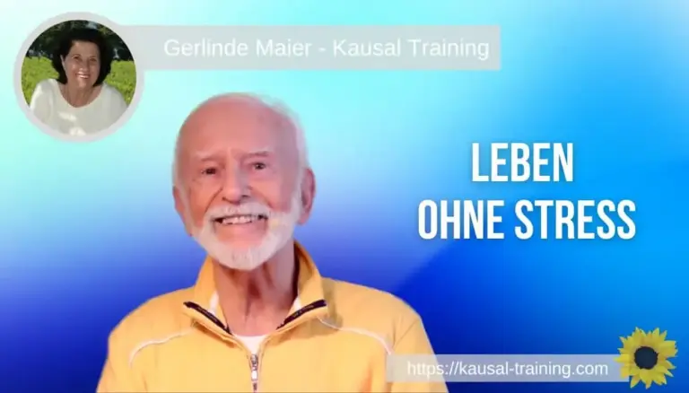 Titelbild „Leben ohne Stress“: Kurt Tepperwein vor hellblauem Hintergrund, oben links ein Porträt von Gerlinde Maier
