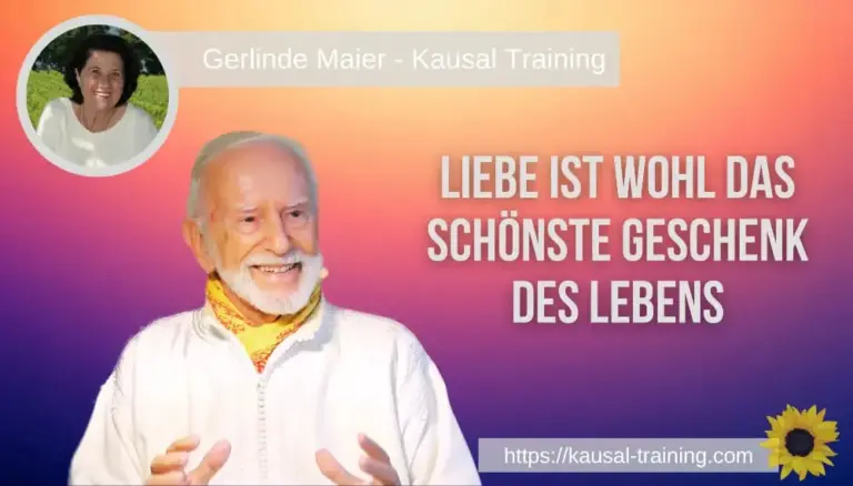 Titelbild „Liebe ist wohl das schönste Geschenk des Lebens“: Kurt Tepperwein vor rosa-violettem Hintergrund, oben links ein Porträt von Gerlinde Maier