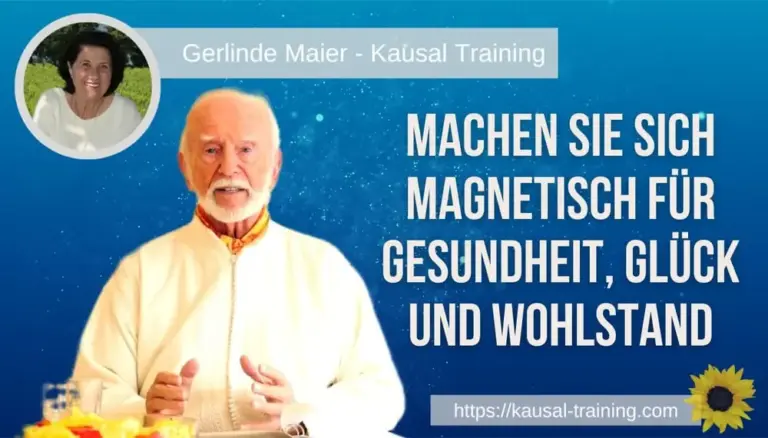 Titelbild „Machen Sie sich magnetisch für Gesundheit, Glück und Wohlstand“: Kurt Tepperwein vor blauem Hintergrund, oben links ein Porträt von Gerlinde Maier