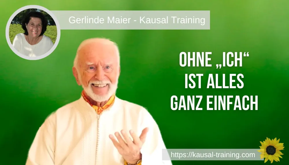 Titelbild „Ohne „Ich“ ist alles ganz einfach“: Kurt Tepperwein vor grünem Hintergrund, oben links ein Porträt von Gerlinde Maier