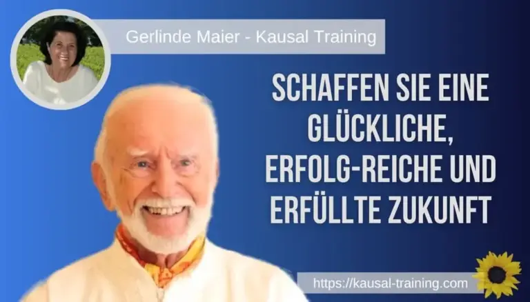 Titelbild „Schaffen Sie eine glückliche, Erfolg-reiche und erfüllte Zukunft“: Kurt Tepperwein vor dunkelblauem Hintergrund, oben links ein Porträt von Gerlinde Maier