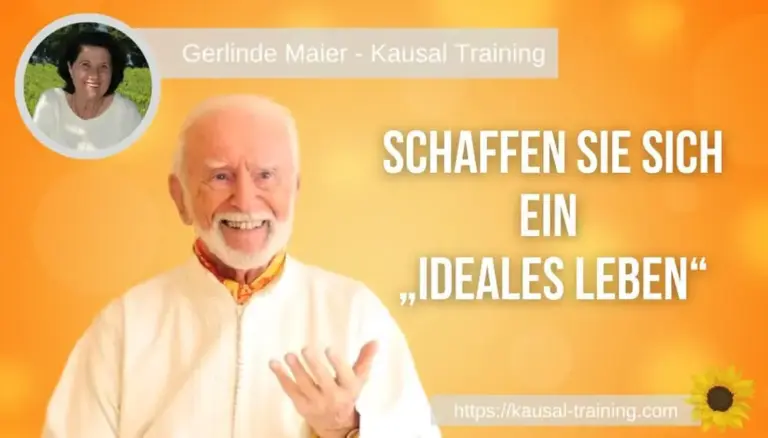 Titelbild „Schaffen Sie sich ein ideales Leben“: Kurt Tepperwein vor orangefarbenem Hintergrund, oben links ein Porträt von Gerlinde Maier