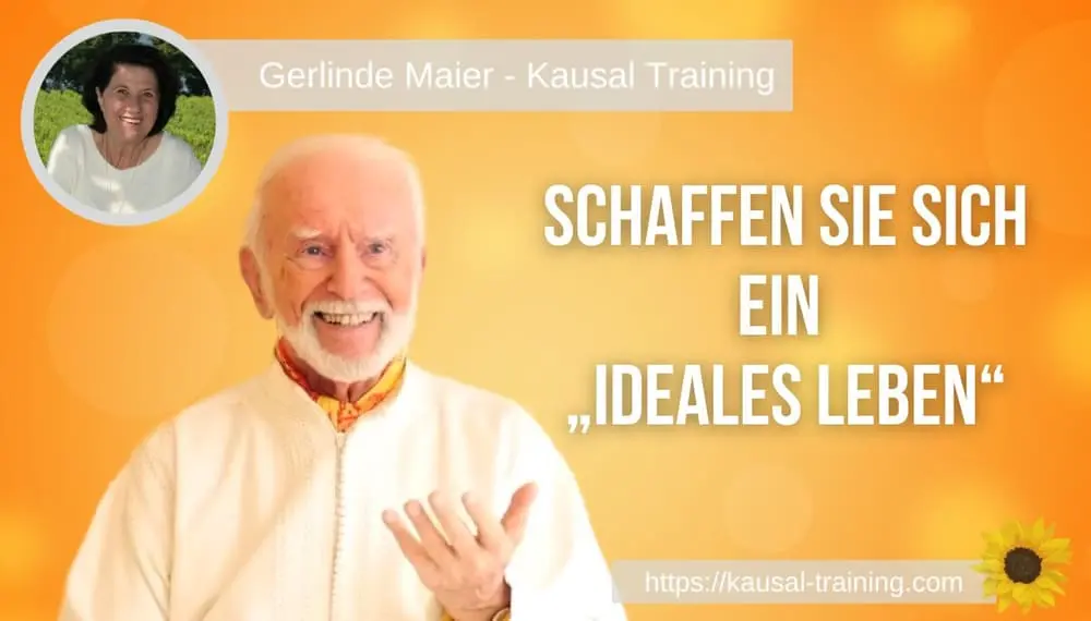 Titelbild „Schaffen Sie sich ein ideales Leben“: Kurt Tepperwein vor orangefarbenem Hintergrund, oben links ein Porträt von Gerlinde Maier