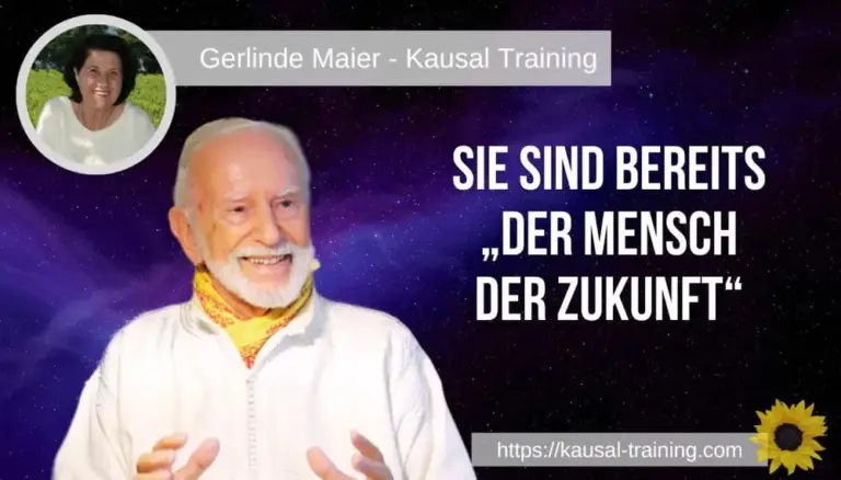 Titelbild „Sie sind bereits der Mensch der Zukunft“: Kurt Tepperwein vor Sternenhimmel, oben links ein Porträt von Gerlinde Maier