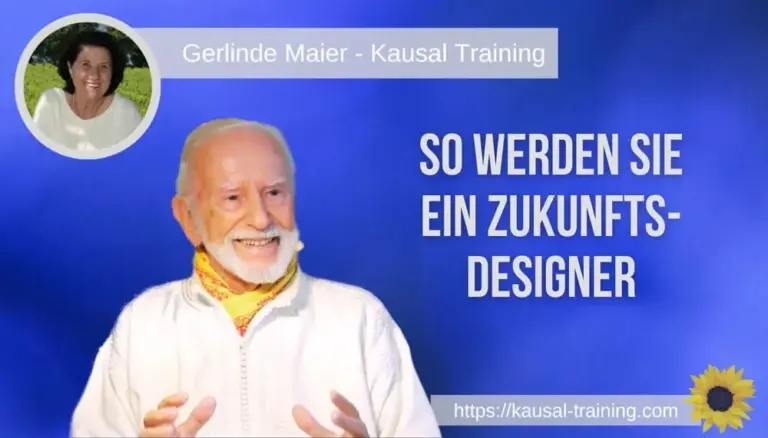 Titelbild „So werden Sie ein Zukunfts-Designer“: Kurt Tepperwein vor blauem Hintergrund, oben links ein Porträt von Gerlinde Maier