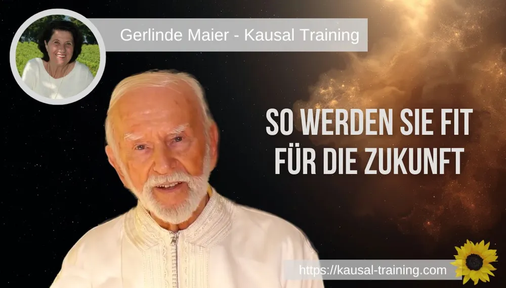 Titelbild „So werden Sie fit für die Zukunft“: Kurt Tepperwein vor dunklem Hintergrund mit goldenem Licht, oben links ein Porträt von Gerlinde Maier