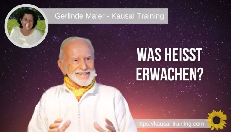 Titelbild „Was heißt erwachen?“: Kurt Tepperwein vor dunklem Sternenhimmel, oben links ein Porträt von Gerlinde Maier