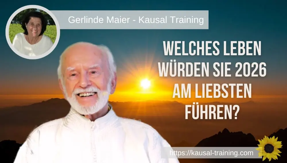 Titelbild „Welches Leben würden Sie 2026 am liebsten führen?“: Kurt Tepperwein vor Sonnenuntergang, oben links ein Porträt von Gerlinde Maier