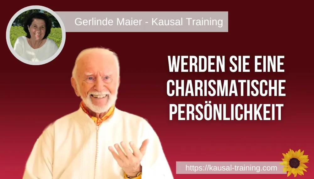 Titelbild „Werden Sie eine charismatische Persönlichkeit“: Kurt Tepperwein vor dunkelrotem Hintergrund, oben links ein Porträt von Gerlinde Maier