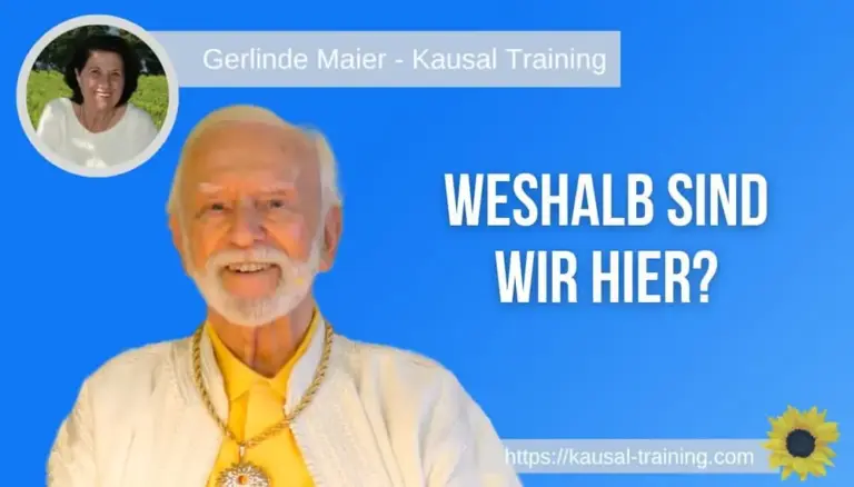 Titelbild „Weshalb sind wir hier?“: Kurt Tepperwein vor hellblauem Hintergrund, oben links ein Porträt von Gerlinde Maier