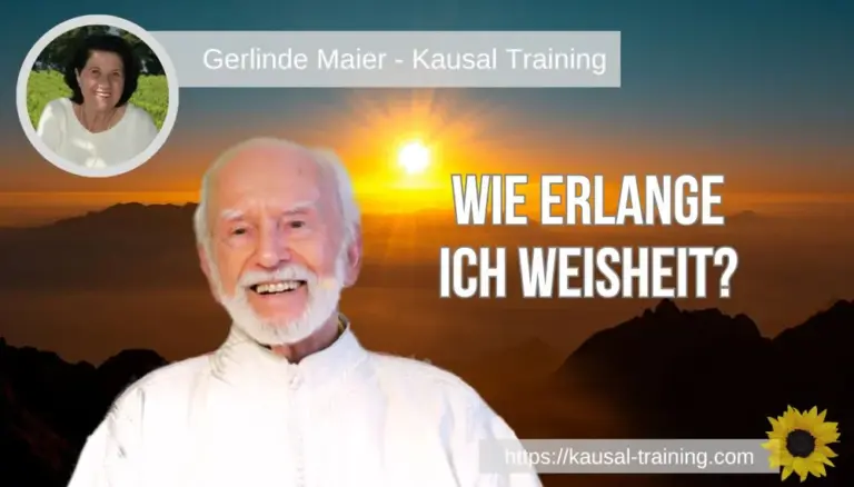 Titelbild „Wie erlange ich Weisheit?“: Kurt Tepperwein vor Bergen im Sonnenuntergang, oben links ein Porträt von Gerlinde Maier