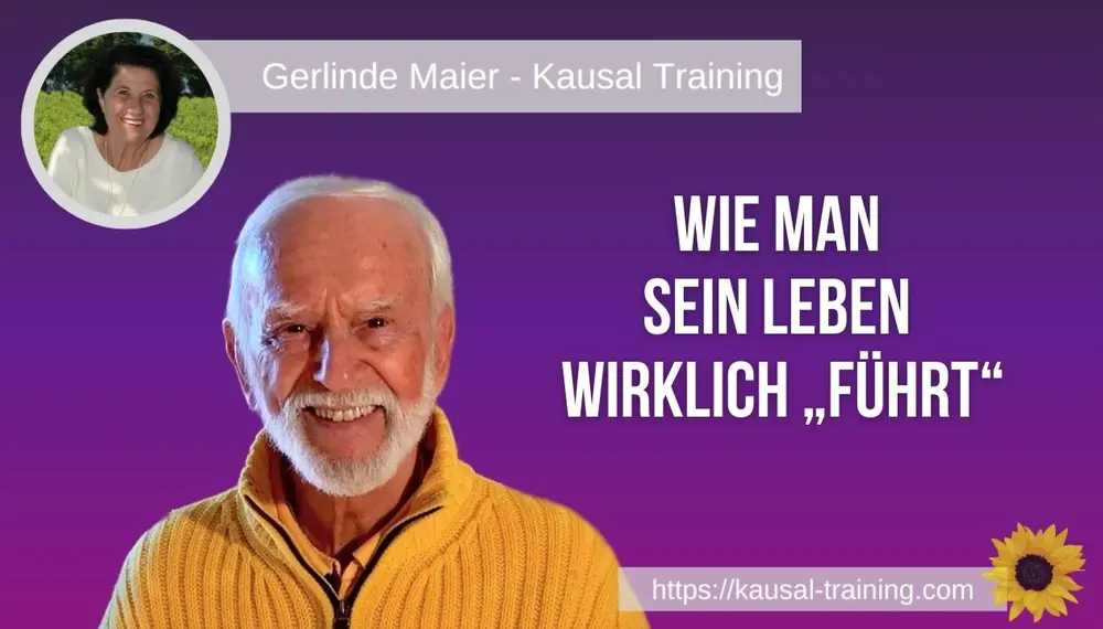 Titelbild „Wie man sein Leben wirklich „führt““: Kurt Tepperwein vor violettem Hintergrund, oben links ein Porträt von Gerlinde Maier