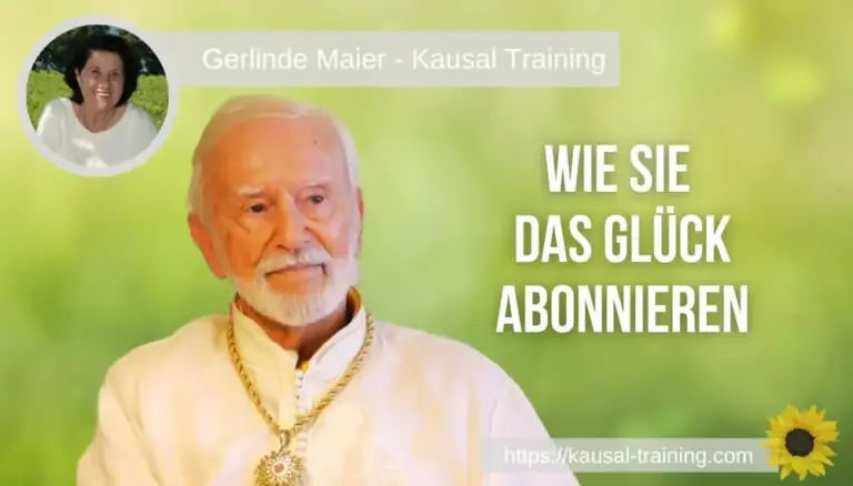 Titelbild „Wie Sie das Glück abonnieren“: Kurt Tepperwein vor gelbgrünem Hintergrund, oben links ein Porträt von Gerlinde Maier