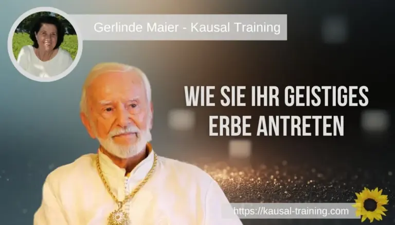 Titelbild „Wie Sie Ihr geistiges Erbe antreten“: Kurt Tepperwein vor dunklem Hintergrund mit goldenem Funkeln, oben links ein Porträt von Gerlinde Maier