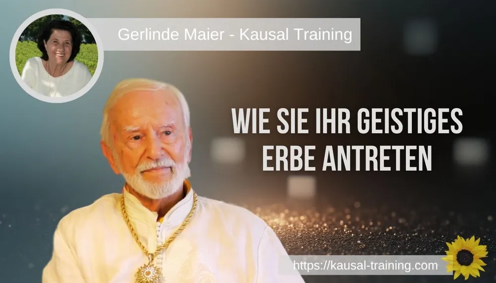 Titelbild „Wie Sie Ihr geistiges Erbe antreten“: Kurt Tepperwein vor dunklem Hintergrund mit goldenem Funkeln, oben links ein Porträt von Gerlinde Maier