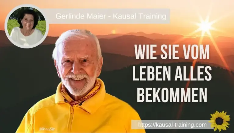 Titelbild „Wie Sie vom Leben alles bekommen“: Kurt Tepperwein vor Bergen im Sonnenaufgang, oben links ein Porträt von Gerlinde Maier