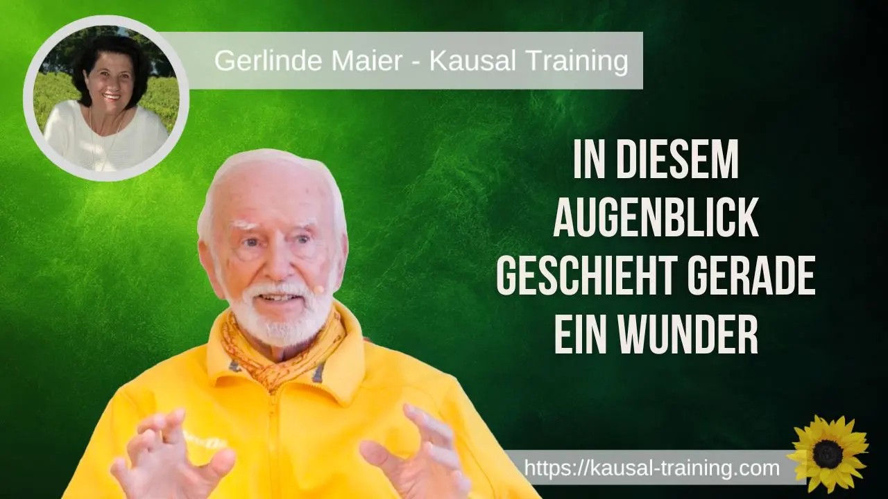 Titelbild „In diesem Augenblick geschieht gerade ein Wunder“: Kurt Tepperwein in gelber Jacke vor grünem Hintergrund, oben links ein Porträt von Gerlinde Maier