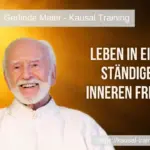 Titelbild „Leben in einer ständigen inneren Freude“: Kurt Tepperwein vor golden-orangem, sonnigem Hintergrund, oben links ein Porträt von Gerlinde Maier