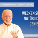 Titelbild „Wecken Sie Ihr natürliches Genie“: Kurt Tepperwein vor blauem Hintergrund, oben links ein Porträt von Gerlinde Maier